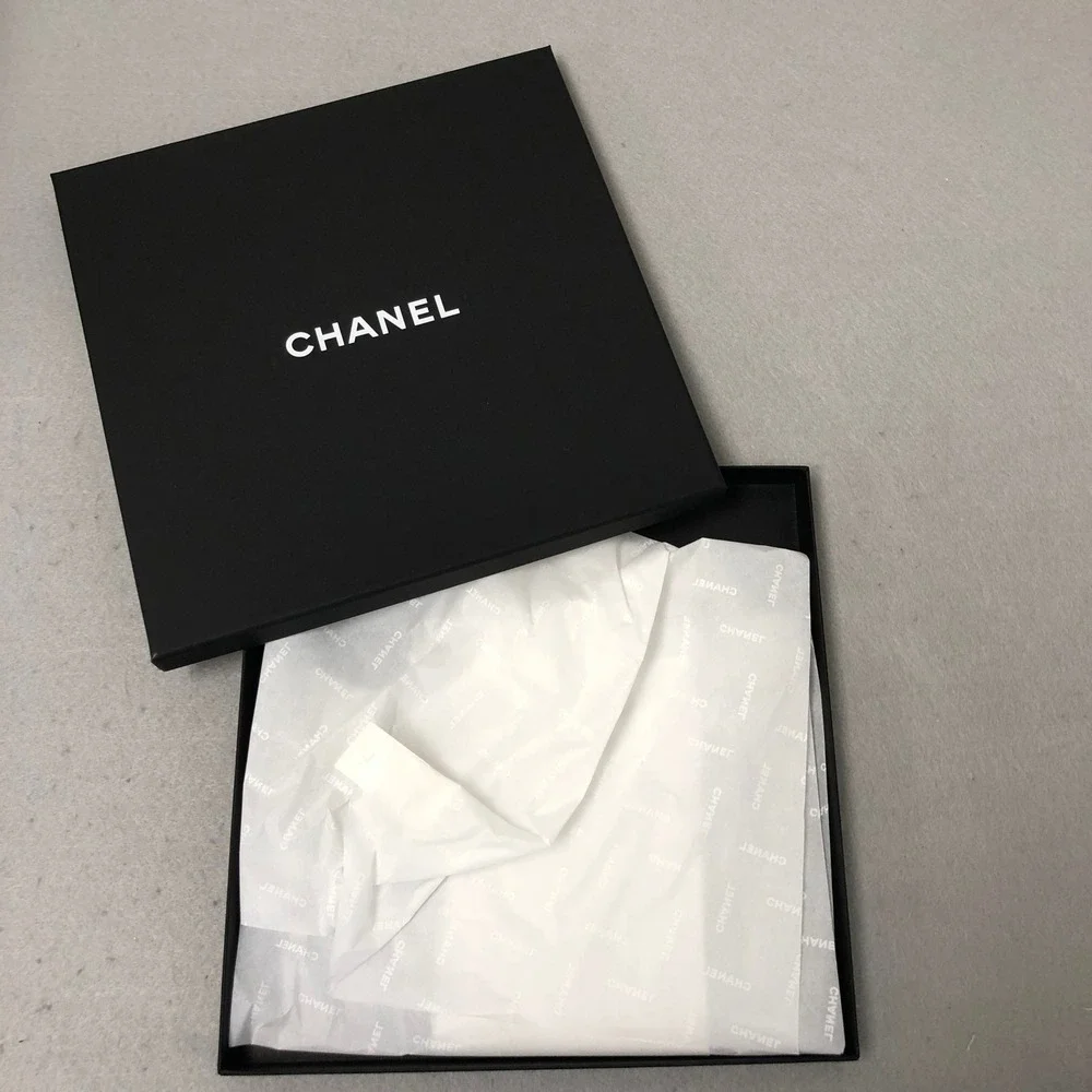 Chanel Gift Box Shopping Bag‎ Gift Set 9.5x9.5x1 Black Logo Tweed Ribbon